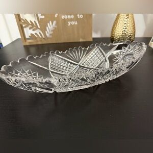 Antique American Brilliant Period Cut Glass Oval Bowl ABP Crystal Dish 11.5x4.5”